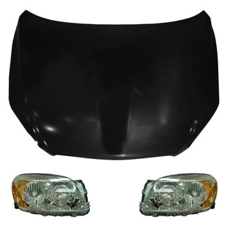 Replace® - 3-Piece Kit (Driver and Passenger Side Headlight Lenses and Housings, Hood Panel) (Value Line)