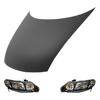 Replace® - 3-Piece Kit (Driver and Passenger Side Headlight Lenses and Housings, Hood Panel) (Value Line)