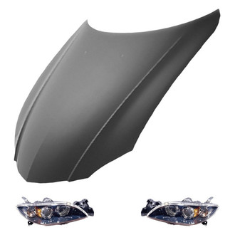Replace® - 3-Piece Kit (Driver and Passenger Side Headlight Lenses and Housings, Hood Panel) (Value Line)