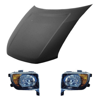 Replace® - 3-Piece Kit (Driver and Passenger Side Headlight Lenses and Housings, Hood Panel) (Value Line)
