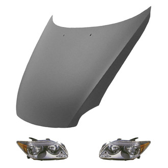 Replace® - 3-Piece Kit (Driver and Passenger Side Headlight Lenses and Housings, Hood Panel) (Value Line)