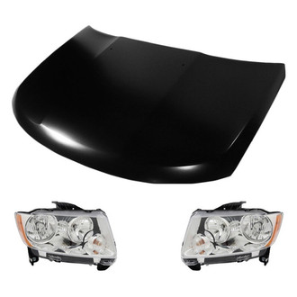 Replace® - 3-Piece Kit (Driver and Passenger Side Headlight Lenses and Housings, Hood Panel) (Value Line)