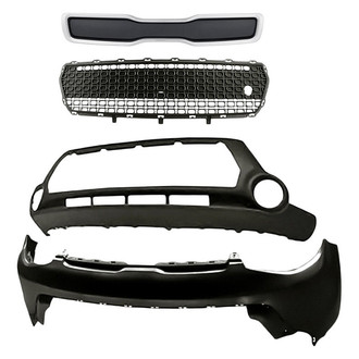 Replace® - 4-Piece (Front Upper and Lower Bumper Cover, Grille, Front Bumper Grille) (Standard Line)