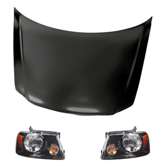 Replacement - 3-Piece Kit (Driver and Passenger Side Headlights, Hood Panel) (CAPA Certified)
