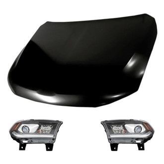 Replacement - 3-Piece Kit (Driver and Passenger Side Headlights, Hood Panel) (CAPA Certified)