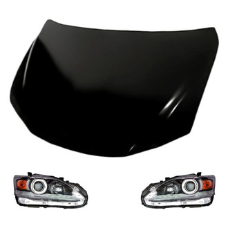 Replacement BNDL-216354 - 3-Piece Kit (Driver and Passenger Side Headlights, Hood Panel) (CAPA Certified)