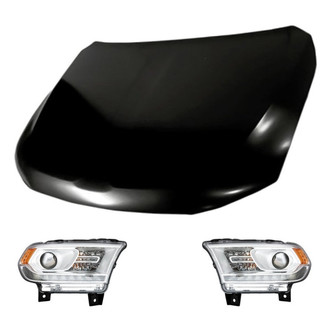 Replacement - 3-Piece Kit (Driver and Passenger Side Headlights, Hood Panel) (CAPA Certified)
