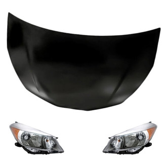 Replacement - 3-Piece Kit (Driver and Passenger Side Headlight Lenses and Housings, Hood Panel) (CAPA Certified)