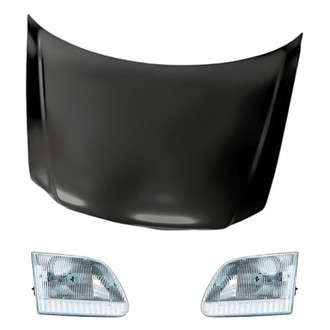 Replacement - 3-Piece Kit (Driver and Passenger Side Headlights, Hood Panel) (CAPA Certified)