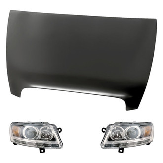 Replacement - 3-Piece Kit (Driver and Passenger Side Headlight Lenses and Housings, Hood Panel) (Standard Line)