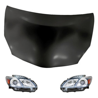 Replacement - 3-Piece Kit (Driver and Passenger Side Headlight Lenses and Housings, Hood Panel) (CAPA Certified)
