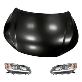 Replacement - 3-Piece Kit (Driver and Passenger Side Headlights, Hood Panel) (CAPA Certified)