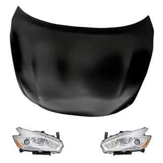 Replacement - 3-Piece Kit (Driver and Passenger Side Headlights, Hood Panel) (CAPA Certified)