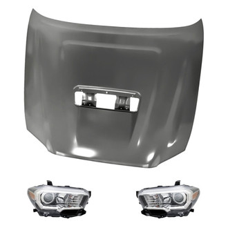 Replacement - 3-Piece Kit (Driver and Passenger Side Headlights, Hood Panel) (CAPA Certified)