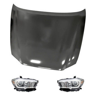 Replacement - 3-Piece Kit (Driver and Passenger Side Headlights, Hood Panel) (CAPA Certified)
