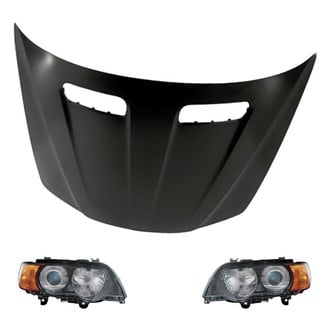 Replacement BNDL-216866 - 3-Piece Kit (Driver and Passenger Side Headlight Lenses and Housings, Hood Panel) (Standard Line)