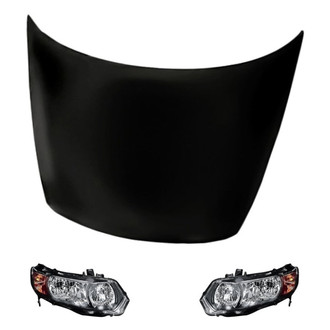 Replacement - 3-Piece Kit (Driver and Passenger Side Headlight Lenses and Housings, Hood Panel) (Standard Line)