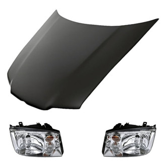 Replacement - 3-Piece Kit (Driver and Passenger Side Headlight Lenses and Housings, Hood Panel) (Standard Line)