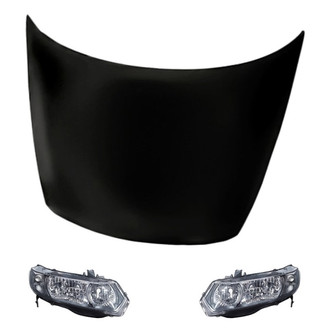Replacement - 3-Piece Kit (Driver and Passenger Side Headlight Lenses and Housings, Hood Panel) (CAPA Certified)