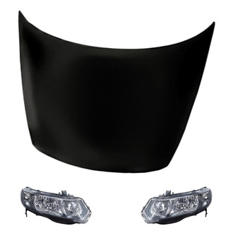 Replacement - 3-Piece Kit (Driver and Passenger Side Headlight Lenses and Housings, Hood Panel) (Standard Line)