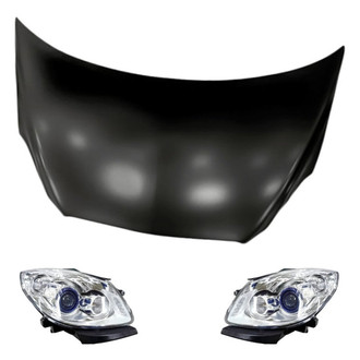 Replacement - 3-Piece Kit (Driver and Passenger Side Headlights, Hood Panel) (CAPA Certified)
