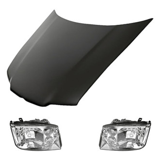 Replacement - 3-Piece Kit (Driver and Passenger Side Headlight Lenses and Housings, Hood Panel)