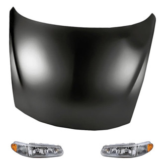 Replacement - 3-Piece Kit (Driver and Passenger Side Headlight Lenses and Housings, Hood Panel) (Standard Line)