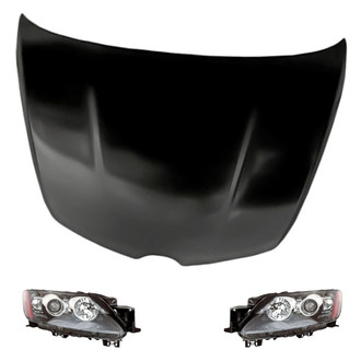 Replacement - 3-Piece Kit (Driver and Passenger Side Headlight Lenses and Housings, Hood Panel)