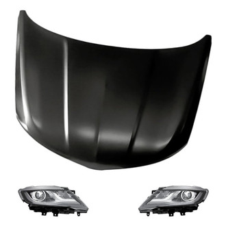 Replacement - 3-Piece Kit (Driver and Passenger Side Headlight Lenses and Housings, Hood Panel)