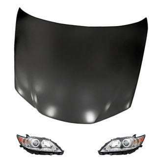 Replacement - 3-Piece Kit (Driver and Passenger Side Headlight Lenses and Housings, Hood Panel) (CAPA Certified)