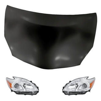 Replacement - 3-Piece Kit (Driver and Passenger Side Headlight Lenses and Housings, Hood Panel) (CAPA Certified)