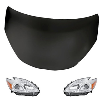 Replacement - 3-Piece Kit (Driver and Passenger Side Headlight Lenses and Housings, Hood Panel)
