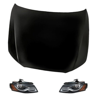 Replacement - 3-Piece Kit (Driver and Passenger Side Headlight Lenses and Housings, Hood Panel) (CAPA Certified)