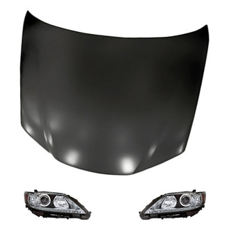 Replacement - 3-Piece Kit (Driver and Passenger Side Headlight Lenses and Housings, Hood Panel) (CAPA Certified)