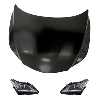 Replacement BNDL-217048 - 3-Piece Kit (Driver and Passenger Side Headlight Lenses and Housings, Hood Panel) (CAPA Certified)