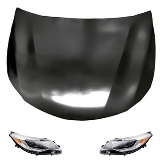 Replacement - 3-Piece Kit (Driver and Passenger Side Headlight Lenses and Housings, Hood Panel) (CAPA Certified)