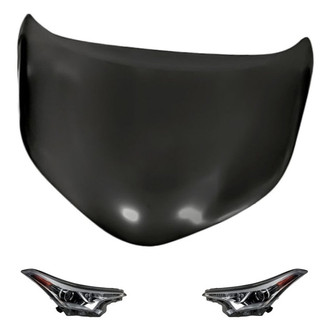Replacement - 3-Piece Kit (Driver and Passenger Side Headlight Lenses and Housings, Hood Panel)