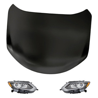 Replacement - 3-Piece Kit (Driver and Passenger Side Headlights, Hood Panel) (CAPA Certified)