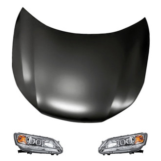 Replacement - 3-Piece Kit (Driver and Passenger Side Headlights, Hood Panel) (CAPA Certified)