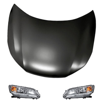 Replacement - 3-Piece Kit (Driver and Passenger Side Headlights, Hood Panel) (CAPA Certified)