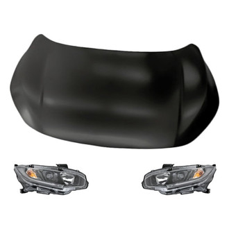 Replacement - 3-Piece Kit (Driver and Passenger Side Headlights, Hood Panel) (CAPA Certified)