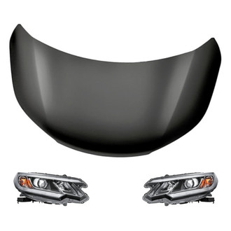 Replacement - 3-Piece Kit (Driver and Passenger Side Headlights, Hood Panel) (CAPA Certified)
