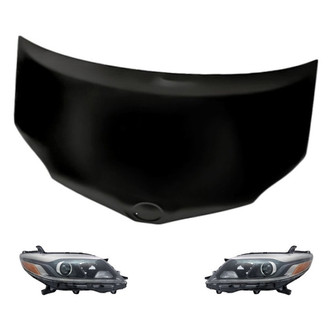 Replacement - 3-Piece Kit (Driver and Passenger Side Headlights, Hood Panel) (CAPA Certified)