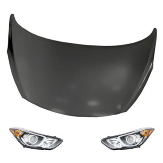 Replacement - 3-Piece Kit (Driver and Passenger Side Headlights, Hood Panel) (CAPA Certified)