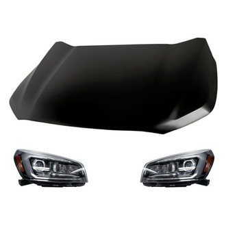 Replacement - 3-Piece Kit (Driver and Passenger Side Headlights, Hood Panel) (CAPA Certified)