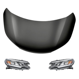 Replacement - 3-Piece Kit (Driver and Passenger Side Headlights, Hood Panel) (CAPA Certified)