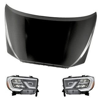 Replacement - 3-Piece Kit (Driver and Passenger Side Headlights, Hood Panel) (CAPA Certified)