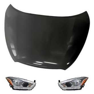 Replacement - 3-Piece Kit (Driver and Passenger Side Headlights, Hood Panel) (CAPA Certified)
