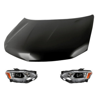 Replacement BNDL-217213 - 3-Piece Kit (Driver and Passenger Side Headlights, Hood Panel) (CAPA Certified)