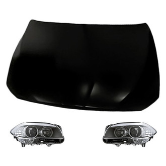 Replacement - 3-Piece Kit (Driver and Passenger Side Headlight Lenses and Housings, Hood Panel) (Standard Line)
